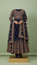 Deep indigo georgette 3-piece ensemble with ornate detailing
