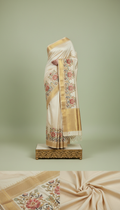 Ivory cream silk saree with antique gold border